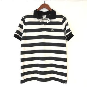 Lacoste Black White Striped Polo Shirt Men's Large